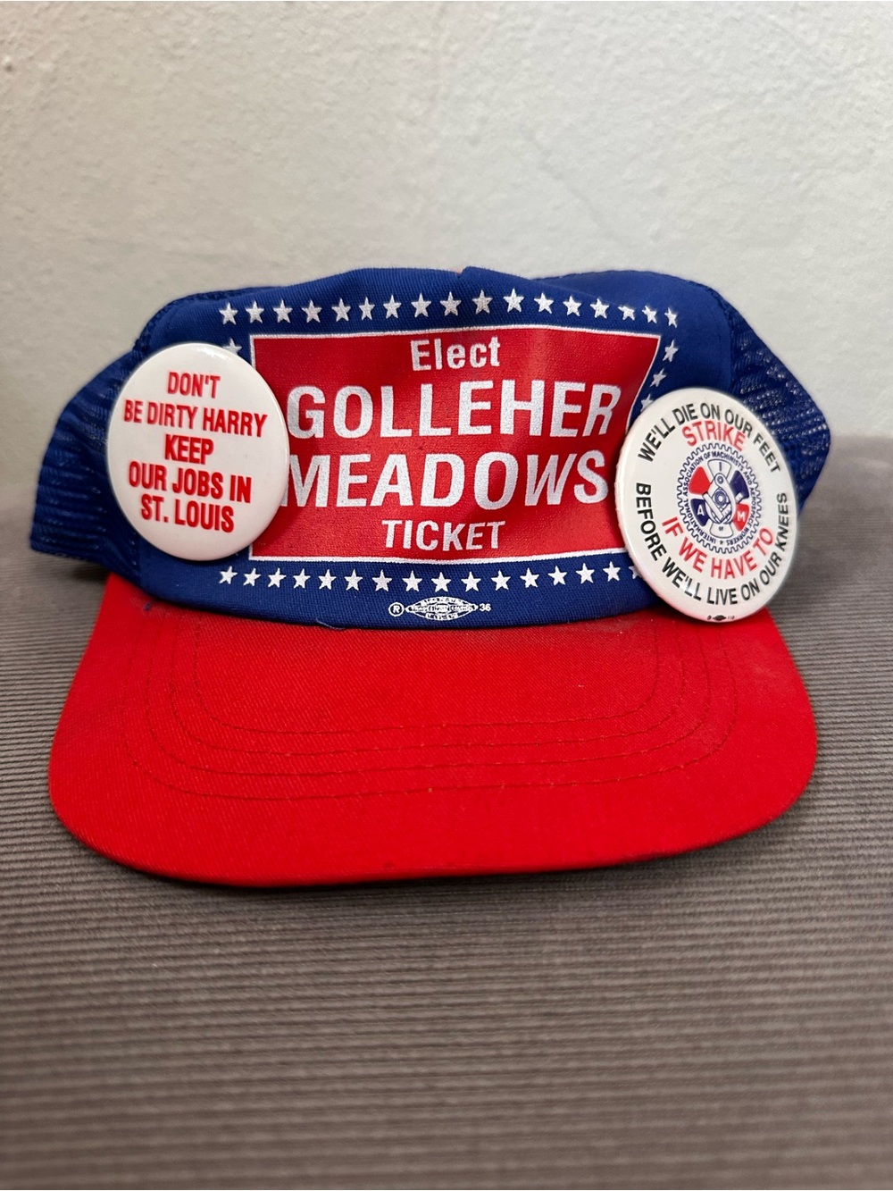 Vintage Union Made USA Political Trucker Hat & Pins Missouri Local Election